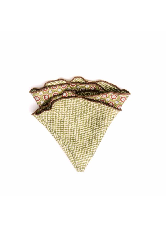 Asparagus Geo Neat/Houndstooth Print Silk Shappe Diamante Reversible Pocket Circle