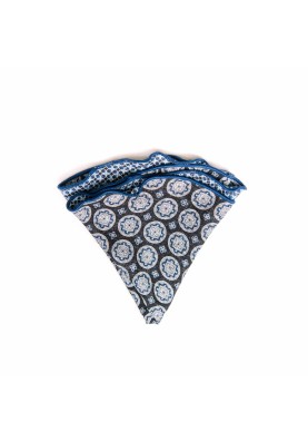 Black/Powder Blue Medallion/Check Print Silk Shappe Diamante Reversible Pocket Circle 