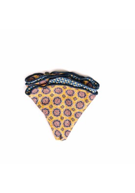 Yellow/Navy Medallion/Check Print Silk Shappe Diamante Reversible Pocket Circle 