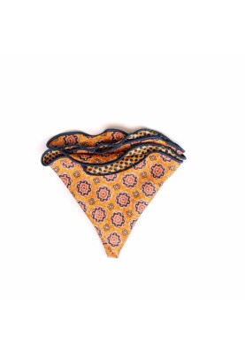 Orange/Navy Medallion/Check Print Silk Shappe Diamante Reversible Pocket Circle 