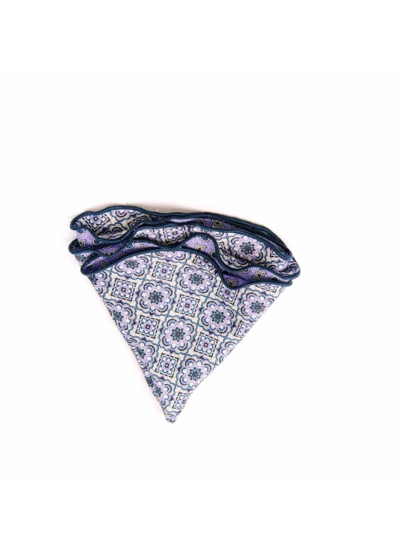 Lavender/Navy Persian/Neat Print Silk Shappe Diamante Reversible Pocket Circle