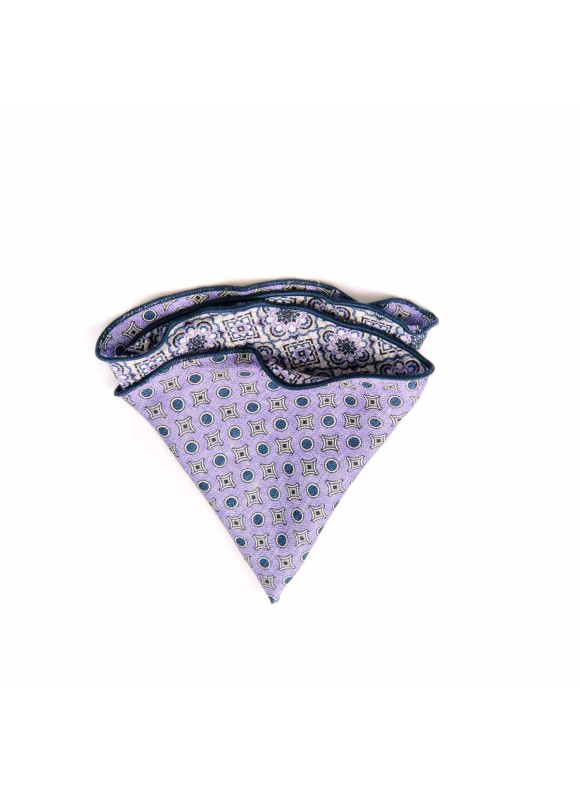 Lavender/Navy Persian/Neat Print Silk Shappe Diamante Reversible Pocket Circle