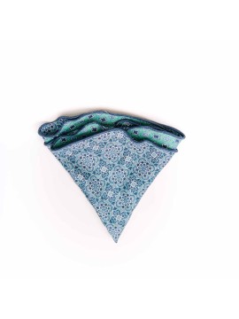 Blue/Turquoise Persian/Neat Print Silk Shappe Diamante Reversible Pocket Circle