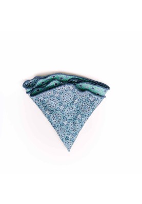 Blue/Turquoise Persian/Neat Print Silk Shappe Diamante Reversible Pocket Circle 