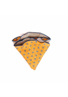 Orange Mini Pines/Neat Print Silk Shappe Diamante Reversible Pocket Circle 