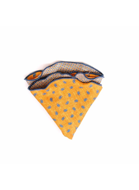 Orange Mini Pines/Neat Print Silk Shappe Diamante Reversible Pocket Circle