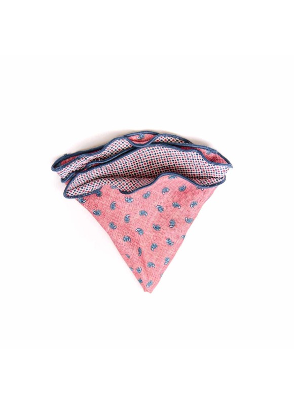 Pink  Mini Pines/Neat Print Silk Shappe Diamante Reversible Pocket Circle