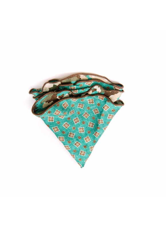 Lt. Sea Green Neat/Camo Print Silk Shappe Diamante Reversible Pocket Circle