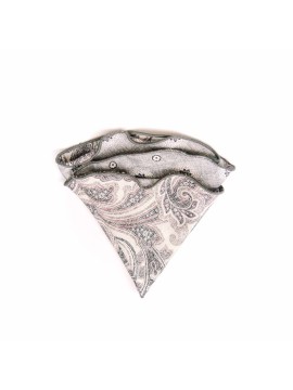 Beige/Grey Paisley/Floral Neat Print Silk Shappe Diamante Reversible Pocket Circle