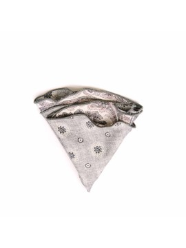 Beige/Grey Paisley/Floral Neat Print Silk Shappe Diamante Reversible Pocket Circle