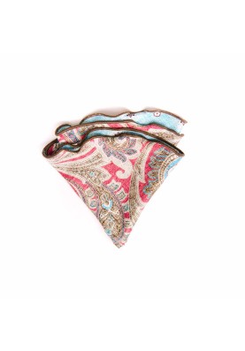 Rose/Vivid Sky Blue Paisley/Floral Neat Print Silk Shappe Diamante Reversible Pocket Circle 