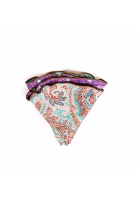 Brown/Purple Paisley/Floral Neat Print Silk Shappe Diamante Reversible Pocket Circle 