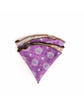 Brown/Purple Paisley/Floral Neat Print Silk Shappe Diamante Reversible Pocket Circle