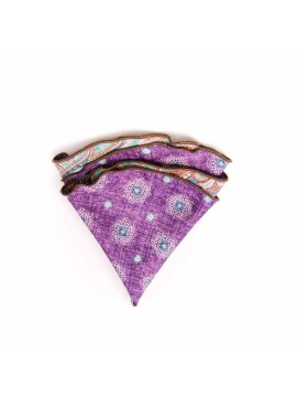 Brown/Purple Paisley/Floral Neat Print Silk Shappe Diamante Reversible Pocket Circle