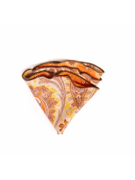 Yellow/Rust Paisley/Floral Neat Print Silk Shappe Diamante Reversible Pocket Circle