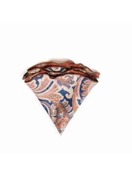 Brown/Blue Paisley/Floral Neat Print Silk Shappe Diamante Reversible Pocket Circle