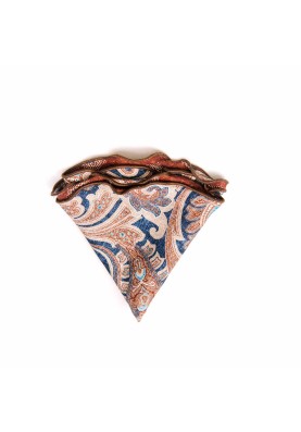 Brown/Blue Paisley/Floral Neat Print Silk Shappe Diamante Reversible Pocket Circle 