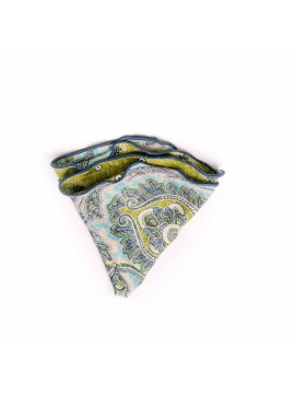 Apple/Navy Paisley/Floral Neat Print Silk Shappe Diamante Reversible Pocket Circle