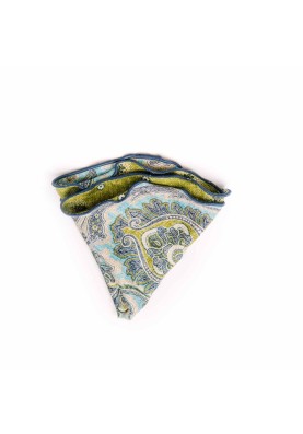 Apple/Navy Paisley/Floral Neat Print Silk Shappe Diamante Reversible Pocket Circle 