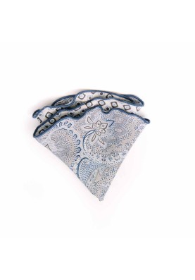 Grey Paisley/Neat Print Silk Shappe Diamante Reversible Pocket Circle 