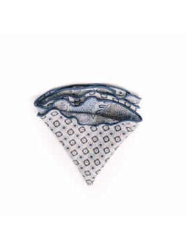 Grey Paisley/Neat Print Silk Shappe Diamante Reversible Pocket Circle