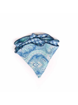 Blue Paisley/Neat Print Silk Shappe Diamante Reversible Pocket Circle