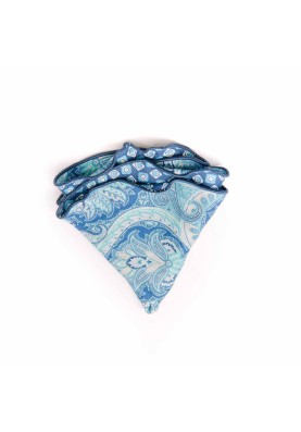 Blue Paisley/Neat Print Silk Shappe Diamante Reversible Pocket Circle 