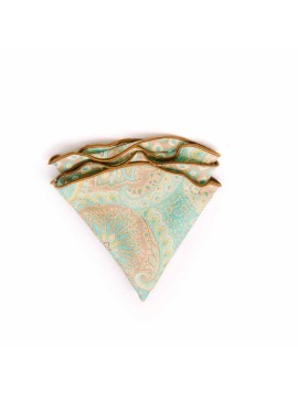 Khaki Paisley/Neat Print Silk Shappe Diamante Reversible Pocket Circle
