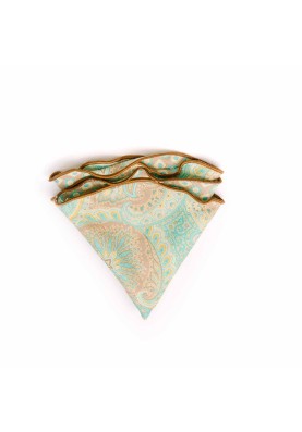 Khaki Paisley/Neat Print Silk Shappe Diamante Reversible Pocket Circle 