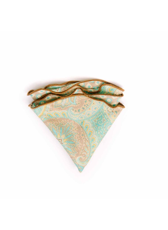 Khaki Paisley/Neat Print Silk Shappe Diamante Reversible Pocket Circle