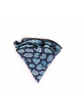 Navy/Blue Paisley Pines/Geo Print Silk Shappe Diamante Reversible Pocket Circle