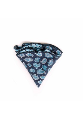 Navy/Blue Paisley Pines/Geo Print Silk Shappe Diamante Reversible Pocket Circle 