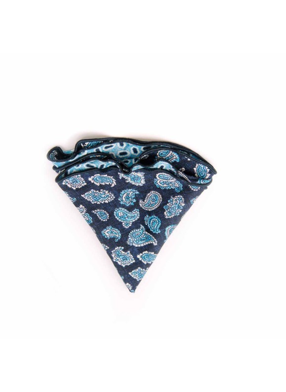 Navy/Blue Paisley Pines/Geo Print Silk Shappe Diamante Reversible Pocket Circle