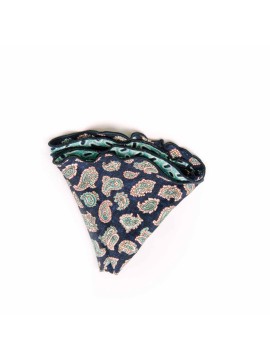 Navy/Mint Paisley Pines/Geo Print Silk Shappe Diamante Reversible Pocket Circle