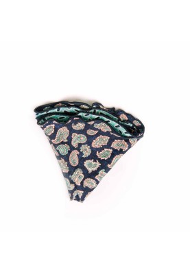 Navy/Mint Paisley Pines/Geo Print Silk Shappe Diamante Reversible Pocket Circle 