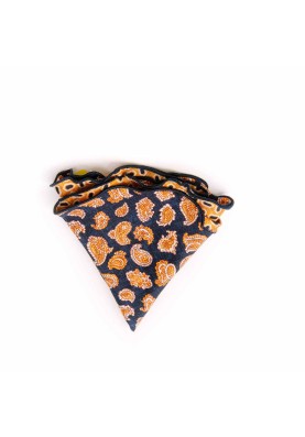 Navy/Orange  Paisley Pines/Geo Print Silk Shappe Diamante Reversible Pocket Circle 