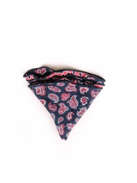 Navy/Hot Pink Paisley Pines/Geo Print Silk Shappe Diamante Reversible Pocket Circle