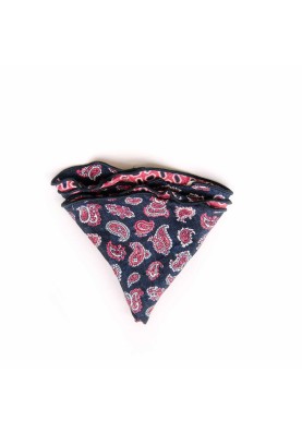 Navy/Hot Pink Paisley Pines/Geo Print Silk Shappe Diamante Reversible Pocket Circle 