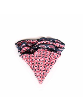 Navy/Hot Pink Paisley Pines/Geo Print Silk Shappe Diamante Reversible Pocket Circle