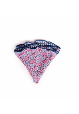 Rose/Navy Floral Medallions/Shadowed Dots Print Silk Shappe Diamante Reversible Pocket Circle 