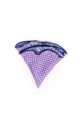 Purple/Lt. Blue Floral Medallions/Shadowed Dots Print Silk Shappe Diamante Reversible Pocket Circle
