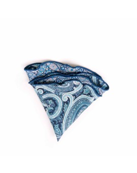 Blue Persian/Paisley Print Silk Shappe Diamante Reversible Pocket Circle