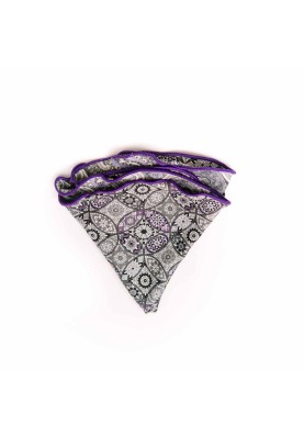 Grey Persian/Paisley Print Silk Shappe Diamante Reversible Pocket Circle 