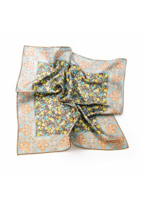 Brown/Powder Blue/Yellow Floral Print Pocket Square  