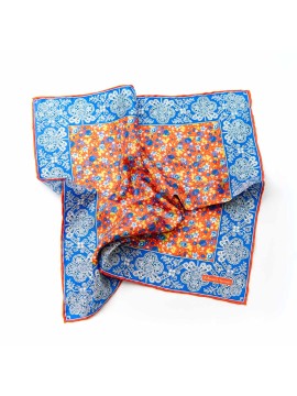 Orange-Red/French Blue/Yellow Floral Print Pocket Square 