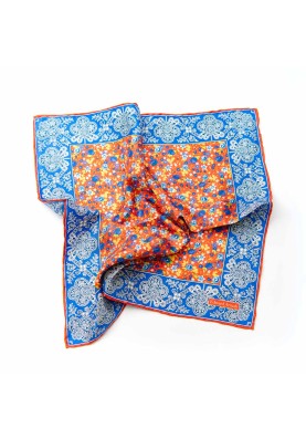 Orange-Red/French Blue/Yellow Floral Print Pocket Square  