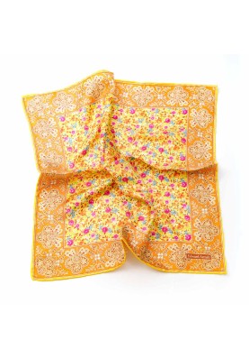 Yellow/Fuchsia/Orange Floral Print Pocket Square  