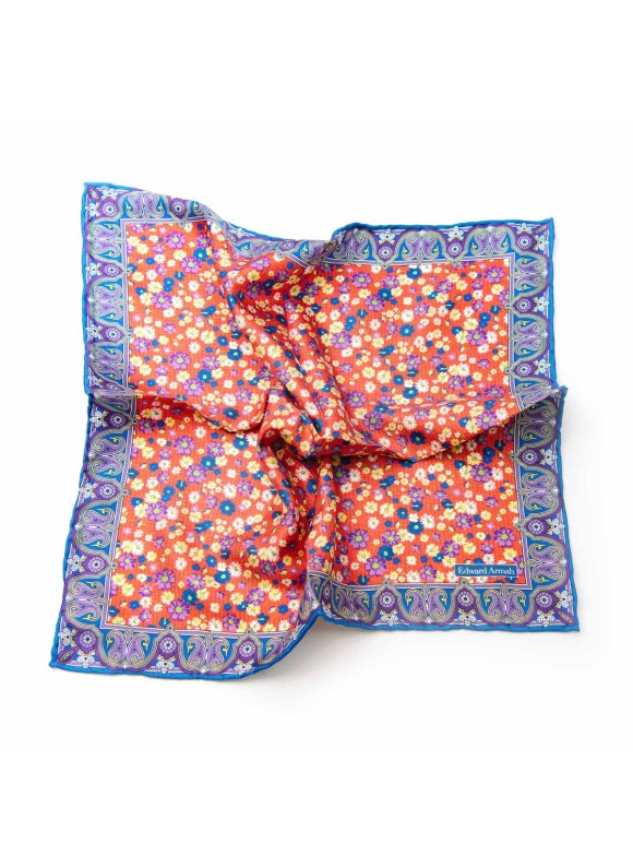 Red/Purple/Yellow/True Blue Floral Pocket Square