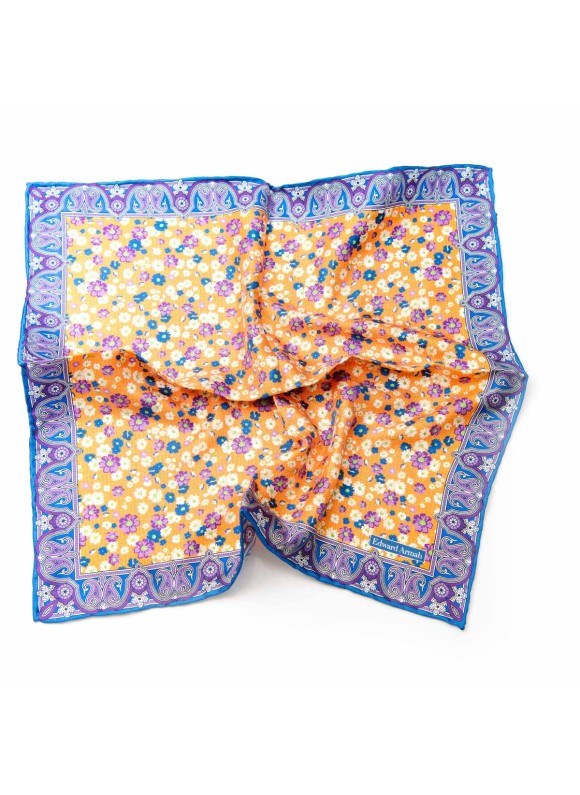 Orange/Purple/True Blue Floral Pocket Square