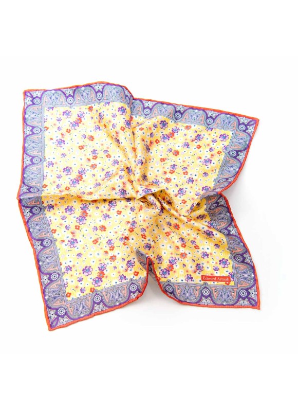 Yellow/Red/Purple Floral Print Pocket Square